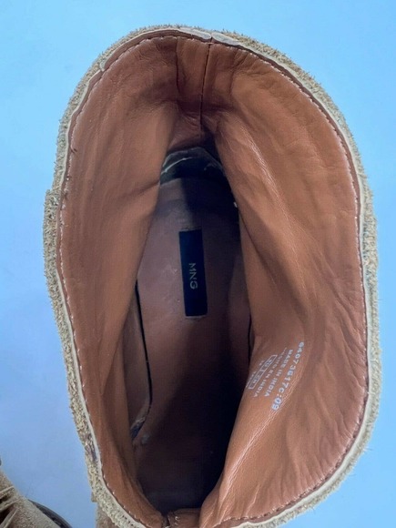 MNG Mango Womens Size 38 Boho Style Fringe Suede Slip-On Ankle Booties Tan Brown - Picture 10 of 11